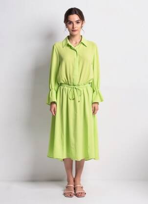 Robe mi-longue coupe fluide manches longues vert FRACOMINA femme