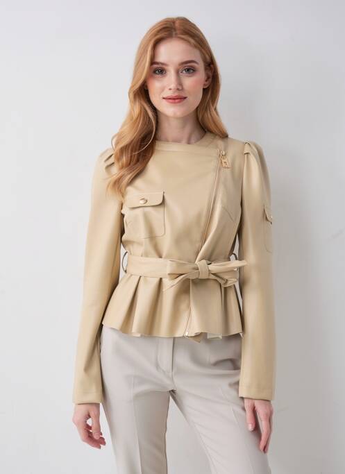 Veste simili cuir epaulette beige RELISH femme
