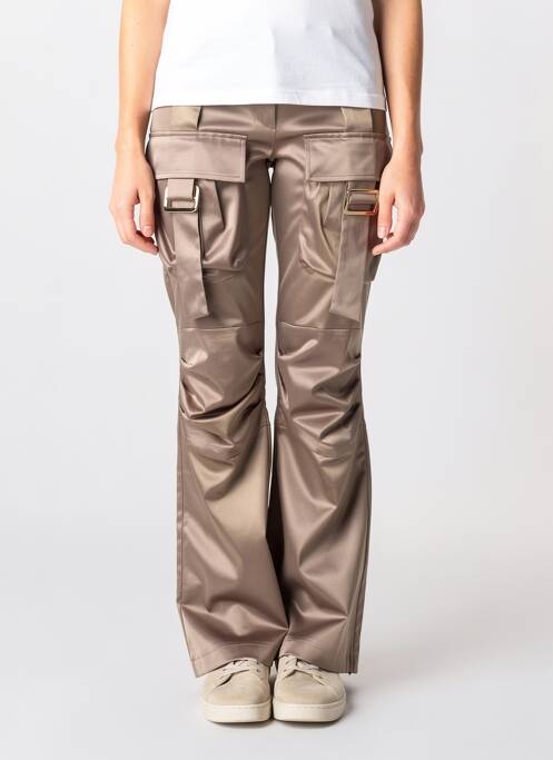 Pantalon cargo fermeture zippée sous rabat boutonné taille haute marron RELISH femme