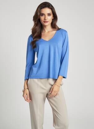 Pull coupe cintrée manches longues bleu MAJESTIC FILATURES femme