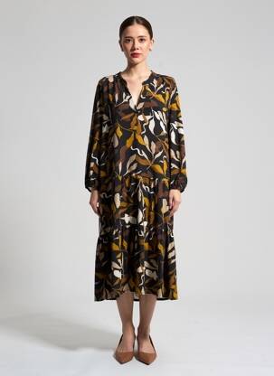 Robe mi-longue imprimé fantaisie manches longues noir BETTY BARCLAY femme