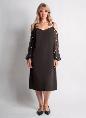Robe mi-longue manches longues manches longues noir FUEGO WOMAN femme