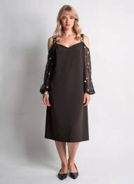 Robe mi-longue manches longues manches longues noir FUEGO WOMAN femme