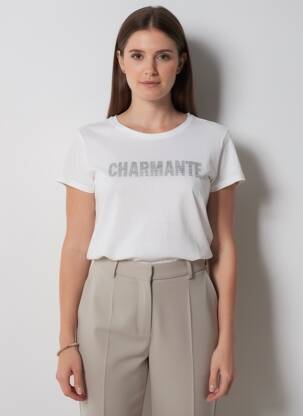 T-shirt imprimé fantaisie manches courtes blanc MAJESTIC FILATURES femme
