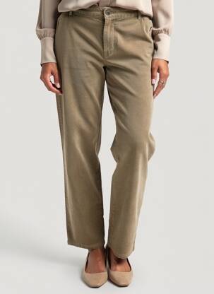 Pantalon droit fermeture zippée sous rabat boutonné beige EVA KAYAN femme