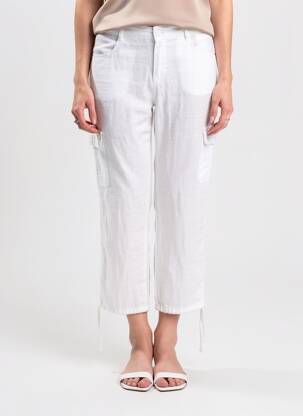 Pantalon 7/8 fermeture zippée sous rabat boutonné blanc DOLCEZZA femme