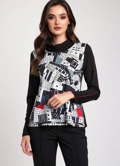 Top imprimé fantaisie manches longues noir DOLCEZZA femme