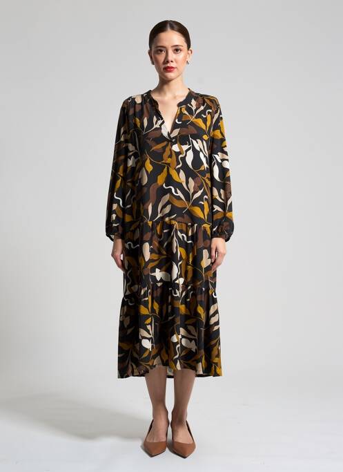Robe mi-longue imprimé fantaisie manches longues noir BETTY BARCLAY femme
