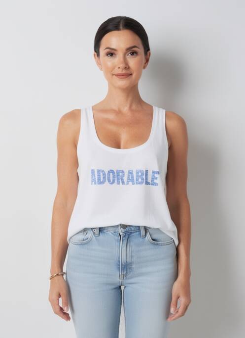 Top imprimé fantaisie fines bretelles blanc MAJESTIC FILATURES femme