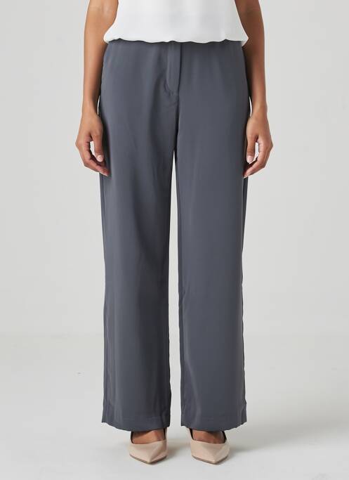 Pantalon droit fermeture zippée sous rabat avec crochet gris IMPAQT femme
