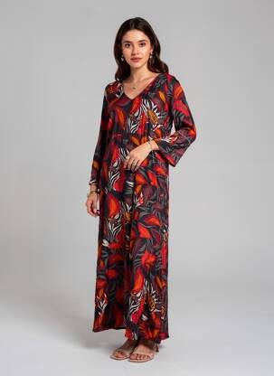 Robe longue imprimé fleurs manches 3/4 noir NOMADS femme