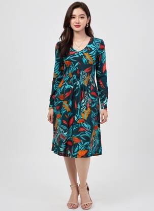 Robe mi-longue manches longues manches longues bleu NOMADS femme
