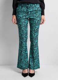 Pantalon flare fermeture zippée sous rabat avec crochet taille haute vert WOW TO GO femme