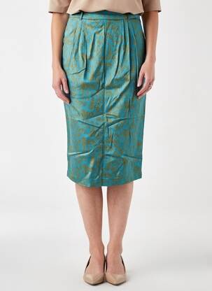 Jupe mi-longue fermeture zip latéral bleu WOW TO GO femme