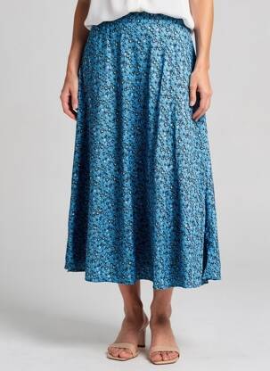 Jupe mi-longue fermeture zip latéral bleu WOW TO GO femme