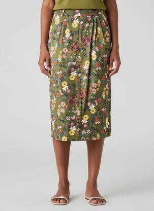 Jupe mi-longue taille à pinces vert WOW TO GO femme