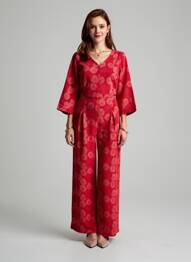 Combi-pantalon fermeture zippée au dos manches 3/4 rouge WHO'S THAT GIRL femme