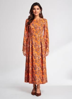 Robe longue manches longues manches longues orange WOW TO GO femme