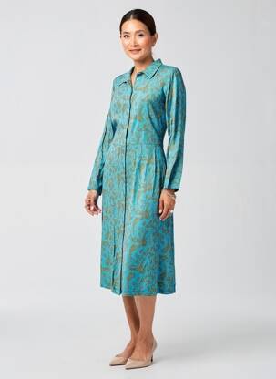 Robe mi-longue imprimé fleurs manches longues bleu WHO'S THAT GIRL femme
