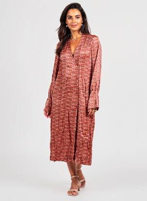 Robe mi-longue coupe fluide manches longues marron WOW TO GO femme