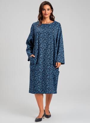 Robe mi-longue imprimé fantaisie manches longues bleu WOW TO GO femme