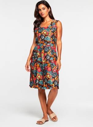 Robe mi-longue imprimé fleurs sans manche rouge NOMADS femme