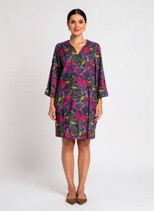 Robe courte imprimé fleurs manches 3/4 violet NOMADS femme