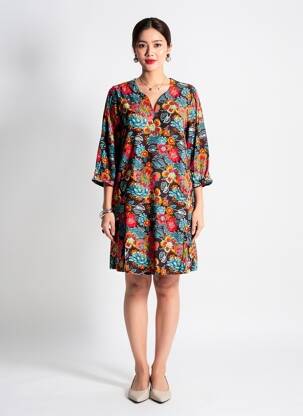 Robe courte imprimé fleurs manches 3/4 rouge NOMADS femme