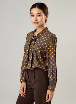 Chemisier coupe cintrée manches longues marron WOW TO GO femme