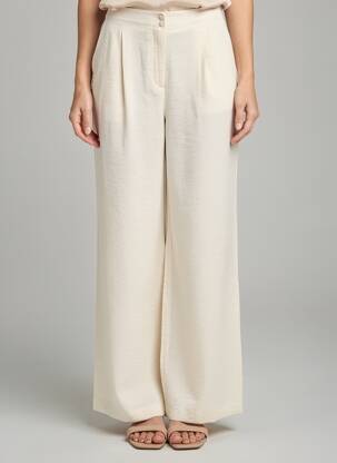 Pantalon large fermeture zippée sous rabat boutonné taille normale beige B.YOUNG femme