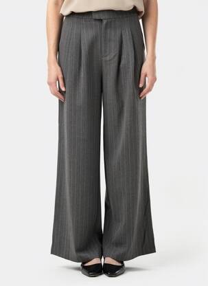 Pantalon large fermeture zippée sous rabat avec crochet taille normale gris LILI SIDONIO femme