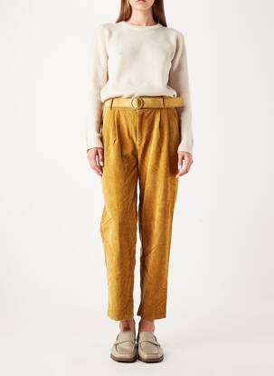 Pantalon droit fermeture zippée sous rabat boutonné taille normale marron MOLLY BRACKEN femme