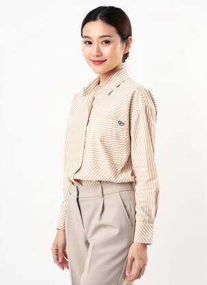 Chemisier coupe cintrée manches longues beige C'EST BEAU LA VIE femme