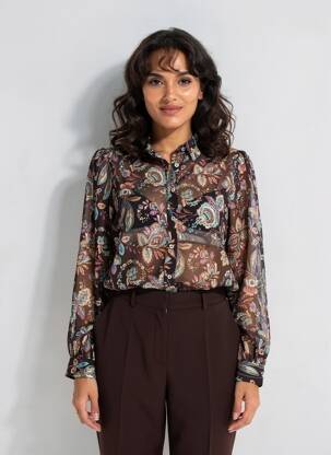 Chemisier tissage crêpe manches longues noir MOLLY BRACKEN femme