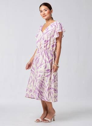 Robe mi-longue tissage crêpe manches courtes violet CHRISTY femme