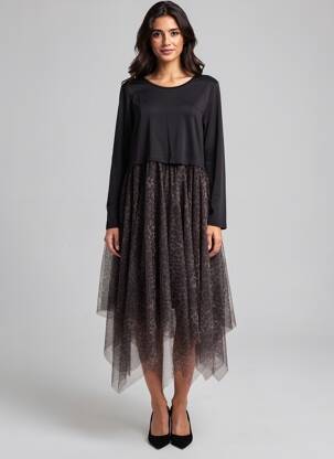 Robe longue manches longues manches longues noir MADE IN ITALY femme