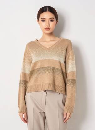 Pull col v manches longues marron PAKO LITTO femme