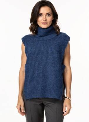 Pull col roulé coupe droite sans manche bleu MOLLY BRACKEN femme