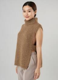Pull col roulé coupe droite sans manche marron MOLLY BRACKEN femme