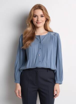 Chemisier tissage crêpe manches longues bleu INDI & COLD femme