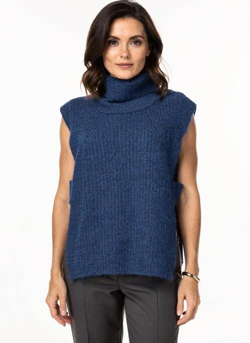 Pull col roulé coupe droite sans manche bleu MOLLY BRACKEN femme