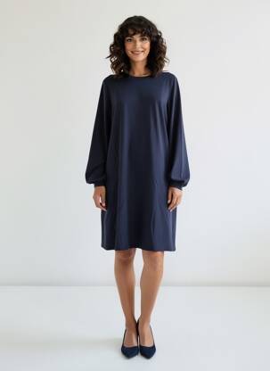 Robe courte coupe évasée manches longues bleu LA FEE MARABOUTEE femme