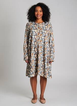 Robe mi-longue tissage crêpe manches longues bleu INDI & COLD femme