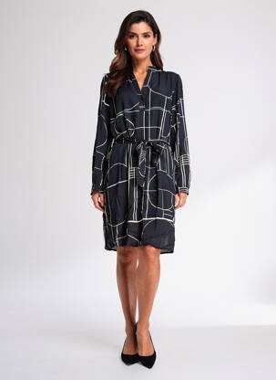 Robe mi-longue coupe fluide manches longues noir LA FEE MARABOUTEE femme