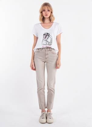T-shirt sérigraphie floquée manches courtes blanc ROSE GARDEN femme