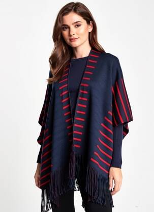 Poncho col châle bleu ET D'EMIE femme