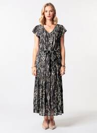Robe longue imprimé fantaisie manches courtes noir POMODORO femme