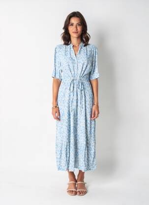 Robe longue manches courtes manches courtes bleu POMODORO femme