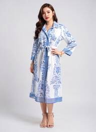 Robe mi-longue coupe fluide manches 3/4 bleu POMODORO femme