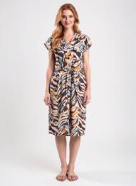 Robe mi-longue tissage crêpe manches courtes orange POMODORO femme
